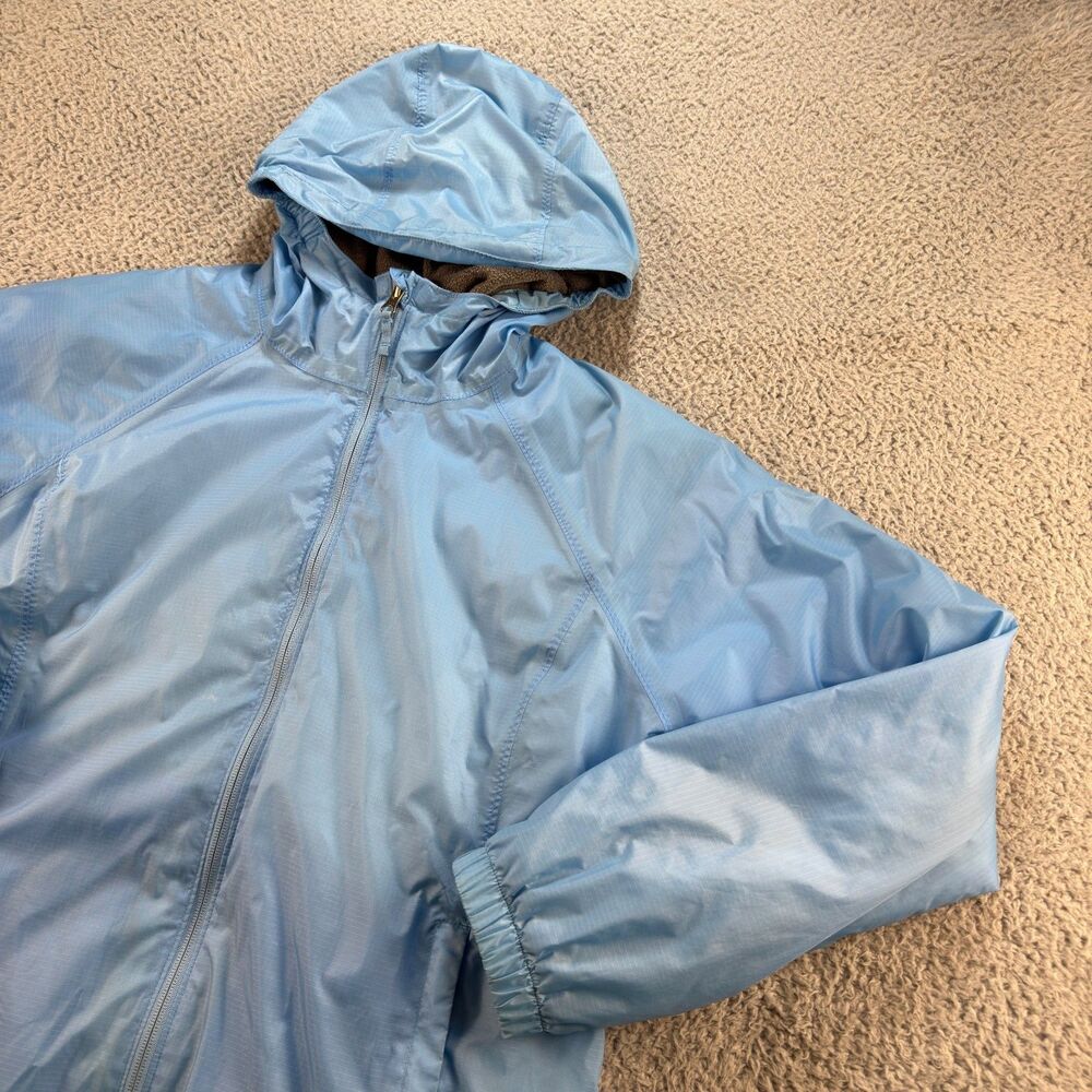 LL Bean Hooded Discovery Rain Jacket Coat Womens Large Reg Light Blue Waterproof